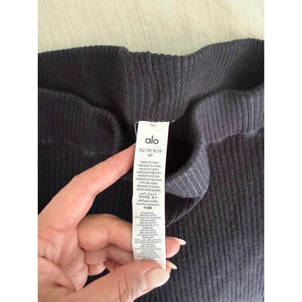 ALO Yoga Denim Knit High Waist Flare Pants Black XS Y2K Foldover Yoga Athleisure